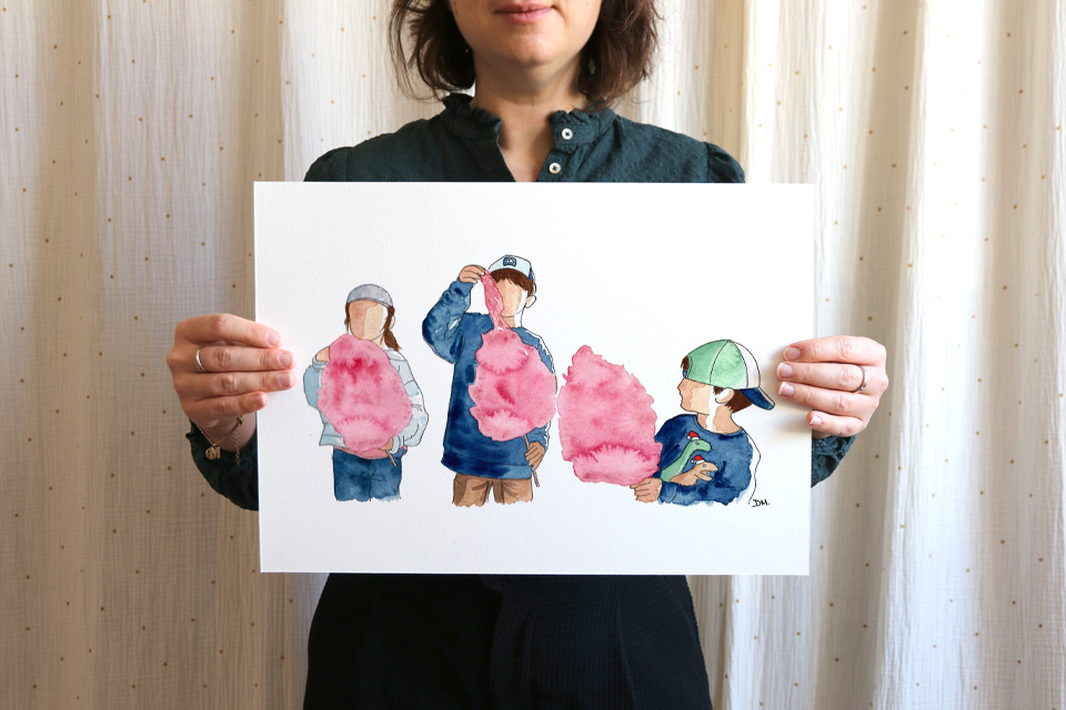 Peinture aquarelle de frères et soeurs.