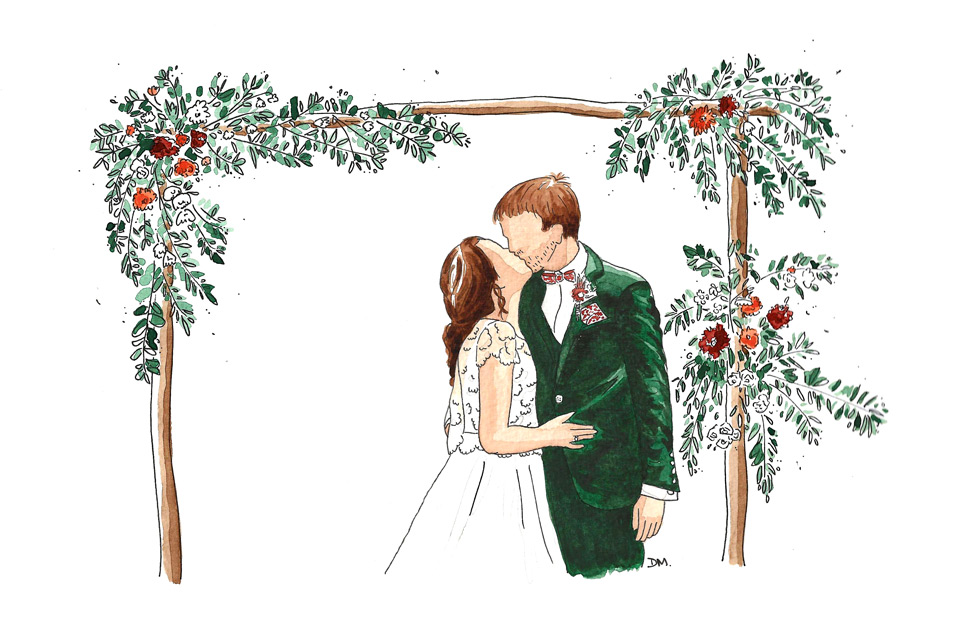 Portrait aquarelle d’après photo pour un mariage : faire-part, cadeau, remerciement, save the date, invitation.