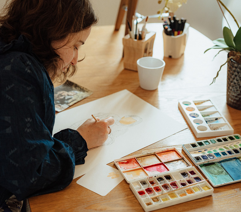 Portrait à l'aquarelle d'après une photo.