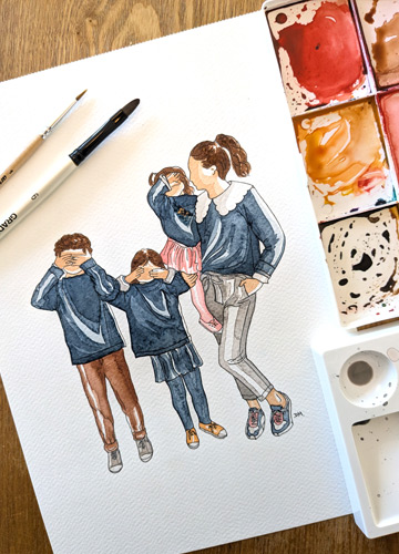 Peinture d'un portrait de famille, peint à la main, à Bordeaux