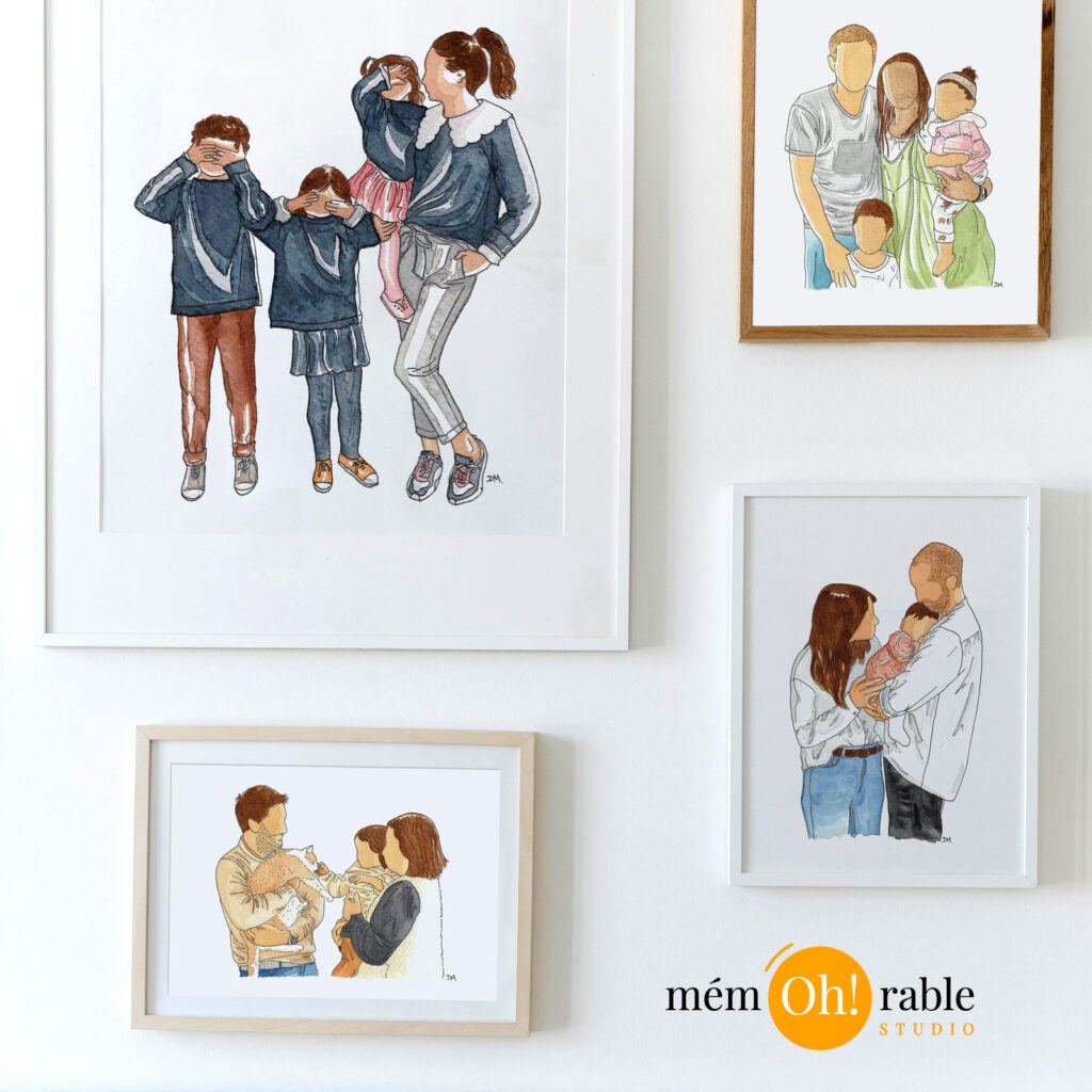 Illustrations de portraits de famille peintes à la main