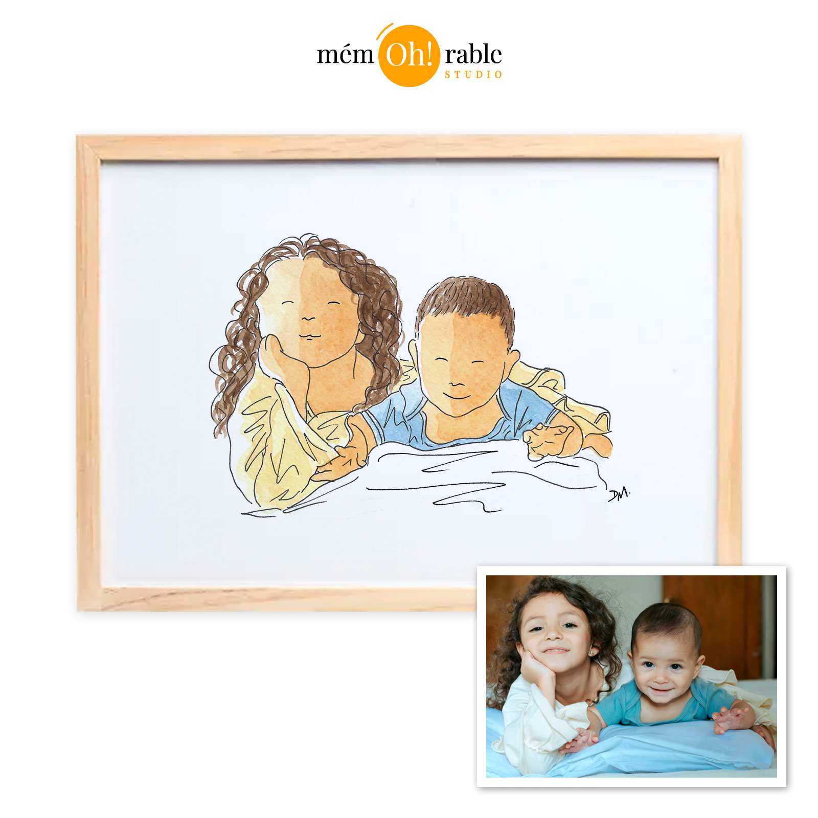 dessin de ses enfants, à partir d'une photo