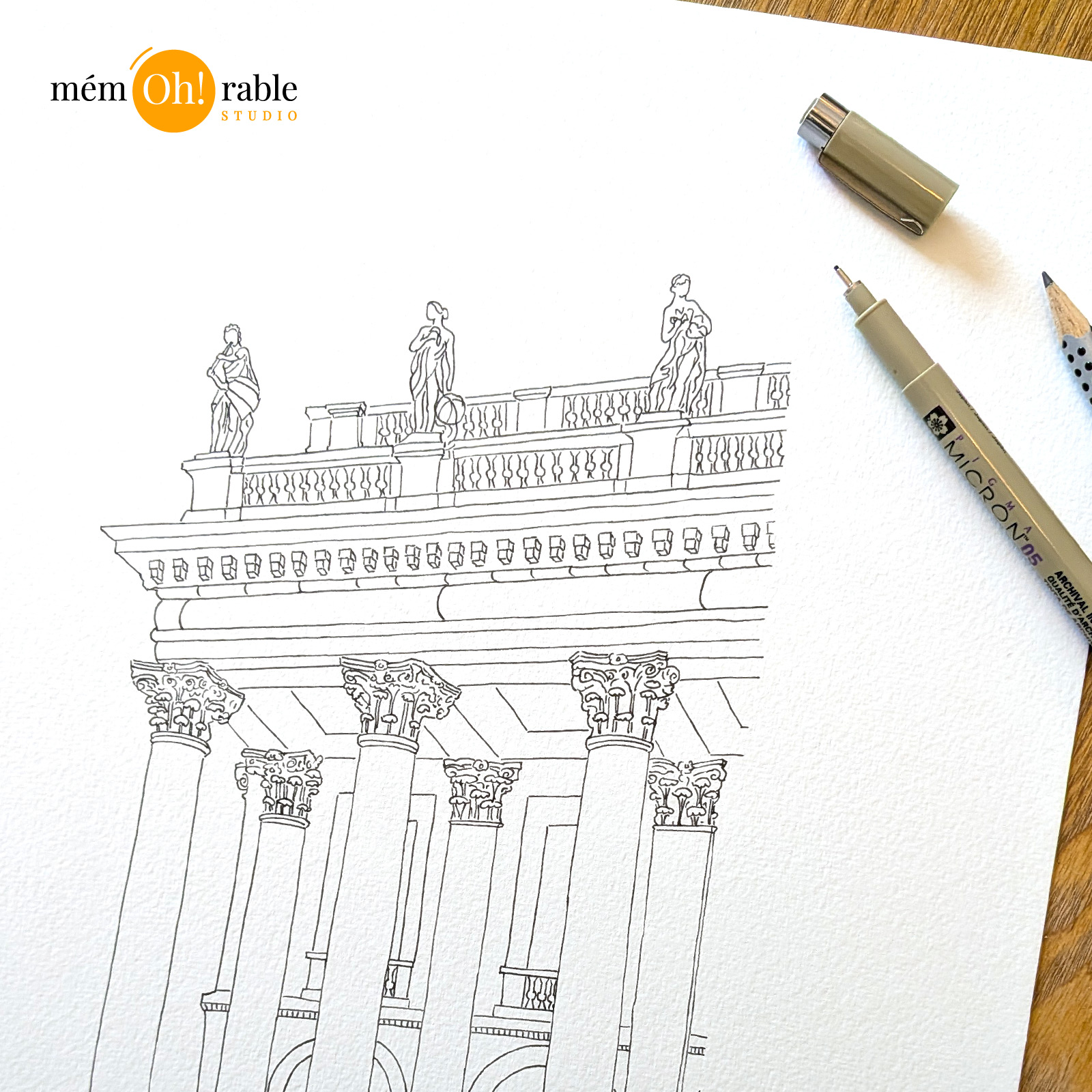 Illustration au feutre noir de l'opéra national de Bordeaux