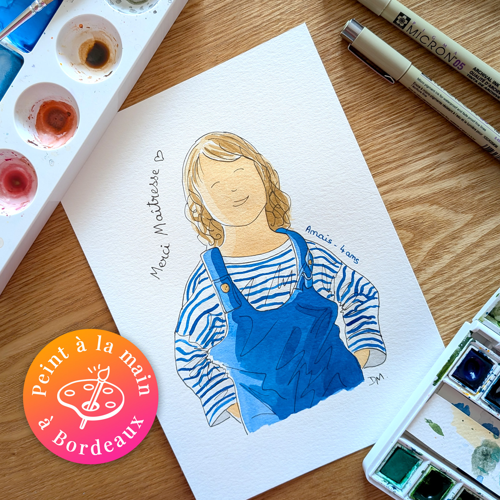 portrait enfant peint à l'aquarelle